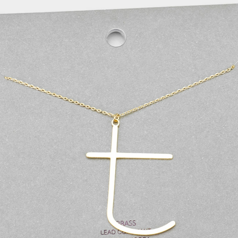 Gold T Modern Monogram Pendant Chain Necklace Initial Charm Cute Casual Simple